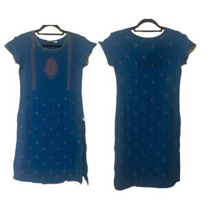 Karigari women's M deep turquoise gold trim kurta EUC